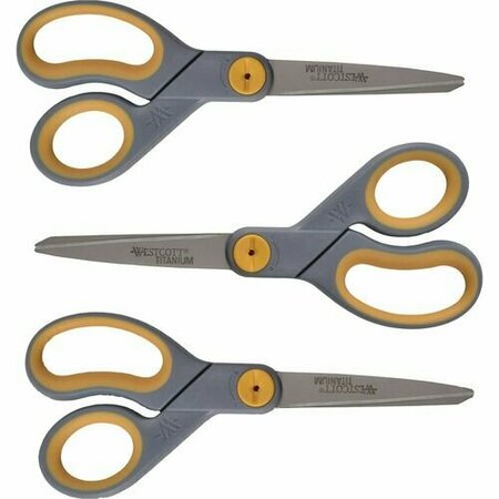 ACME UNITED Scissors, Titanium, Straight, 8in Gray/Yellow ACM17532